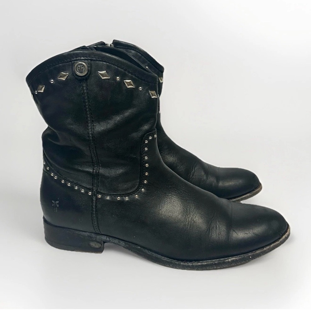 Frye Melissa Studded Boots Vintage Short Ankle Black Leather Women Sz 7 Moto
